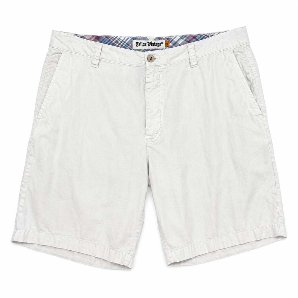 Tailor Vintage Men's White Linen-Cotton Blend Flat Front Shorts